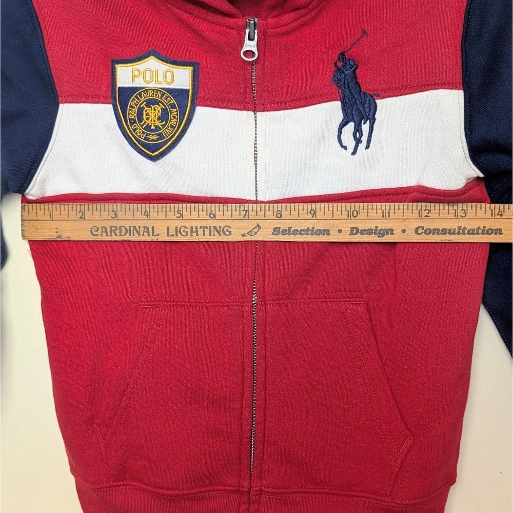 Polo Ralph Lauren Big Pony Logo‎ Patch Fleece Full Zip Hoodie Jacket Boys Size 6